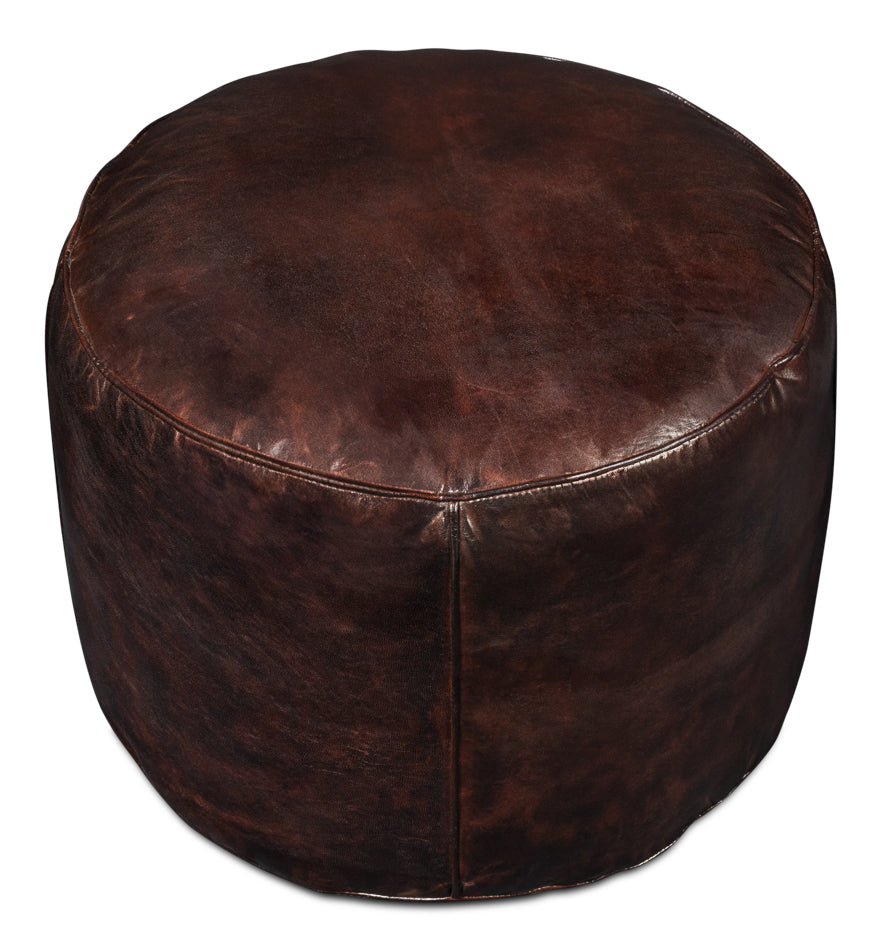 American Home Furniture | Sarreid - Soccerball Stool - Dark Brown Leather