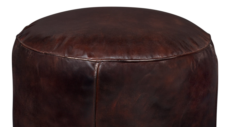 American Home Furniture | Sarreid - Soccerball Stool - Dark Brown Leather