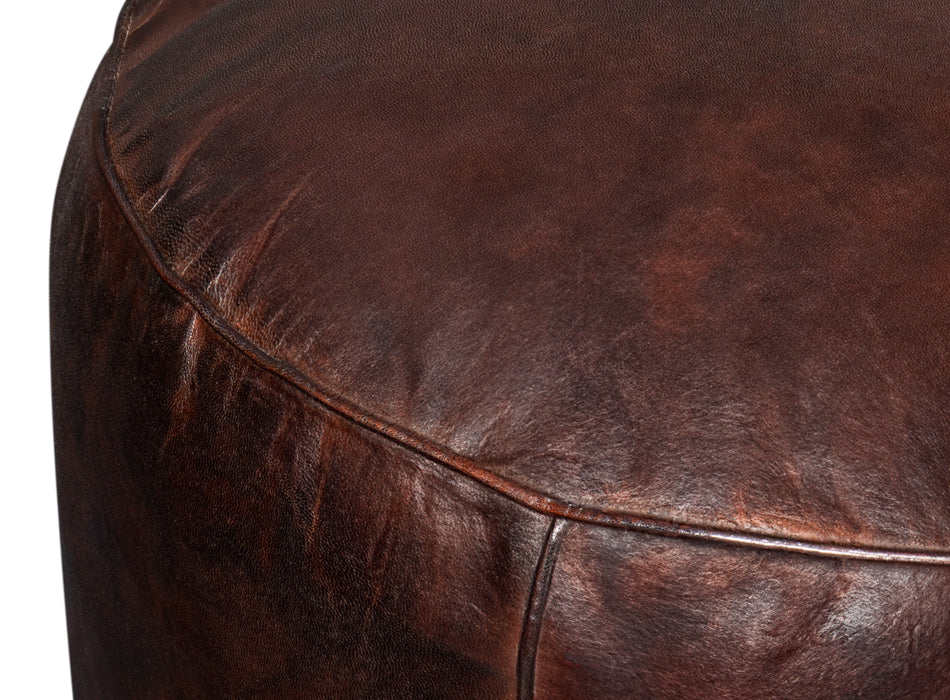 American Home Furniture | Sarreid - Soccerball Stool - Dark Brown Leather