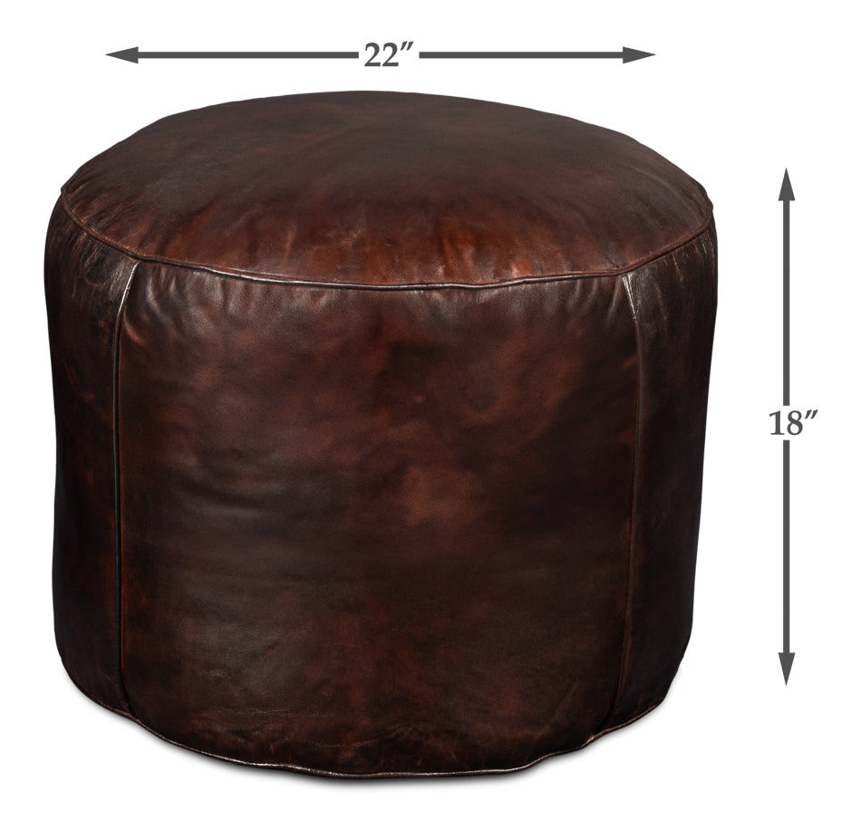 American Home Furniture | Sarreid - Soccerball Stool - Dark Brown Leather