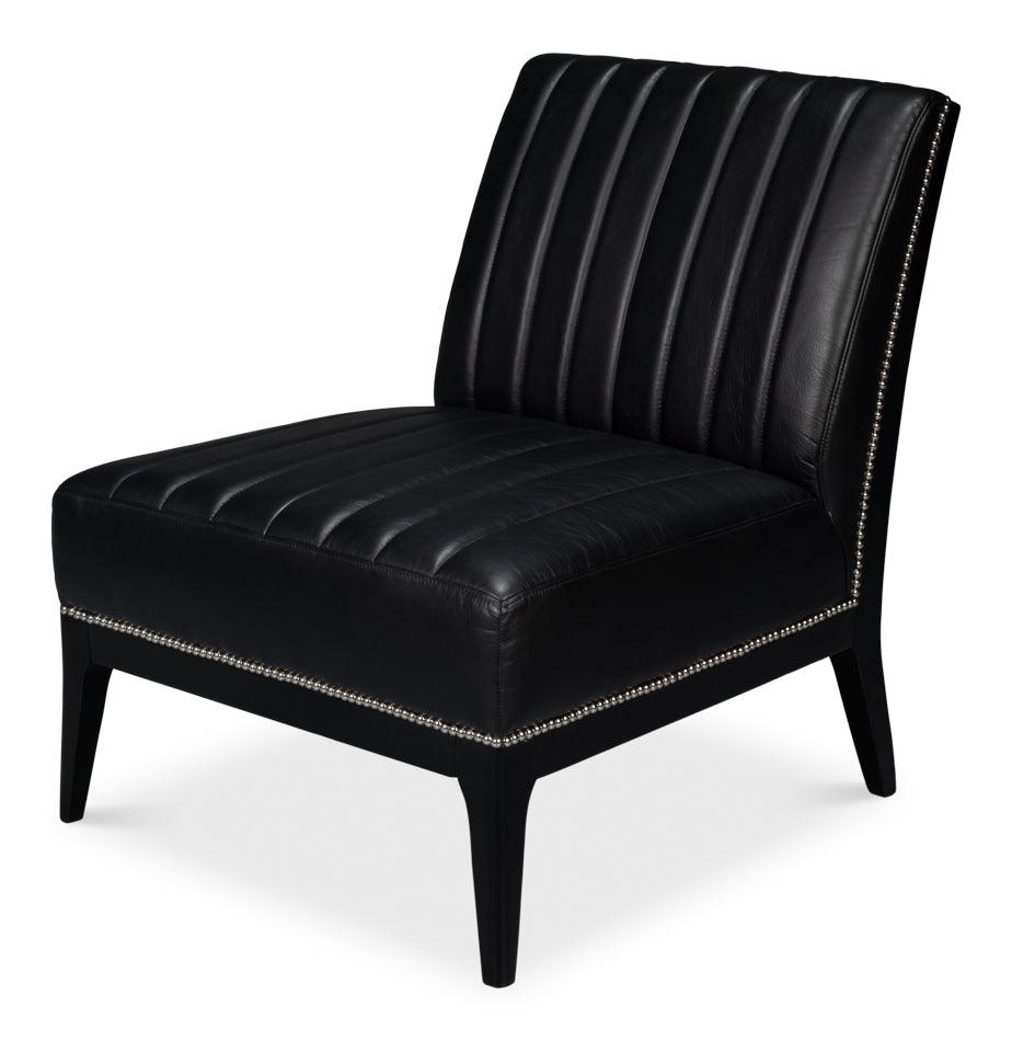 Sarreid Agave Slipper Chair Distilled Lthr - Blk ACCENT + LOUNGE CHAIRS