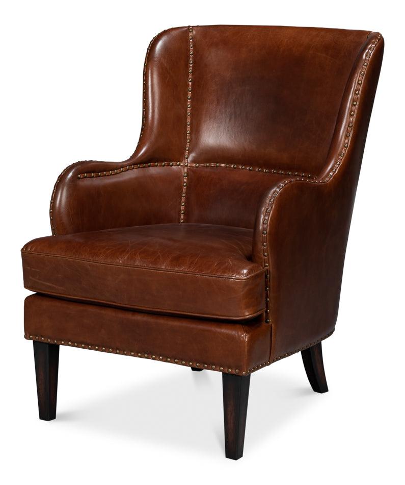 Sarreid Whitney Distilled Leather Chair Brown ACCENT + LOUNGE CHAIRS
