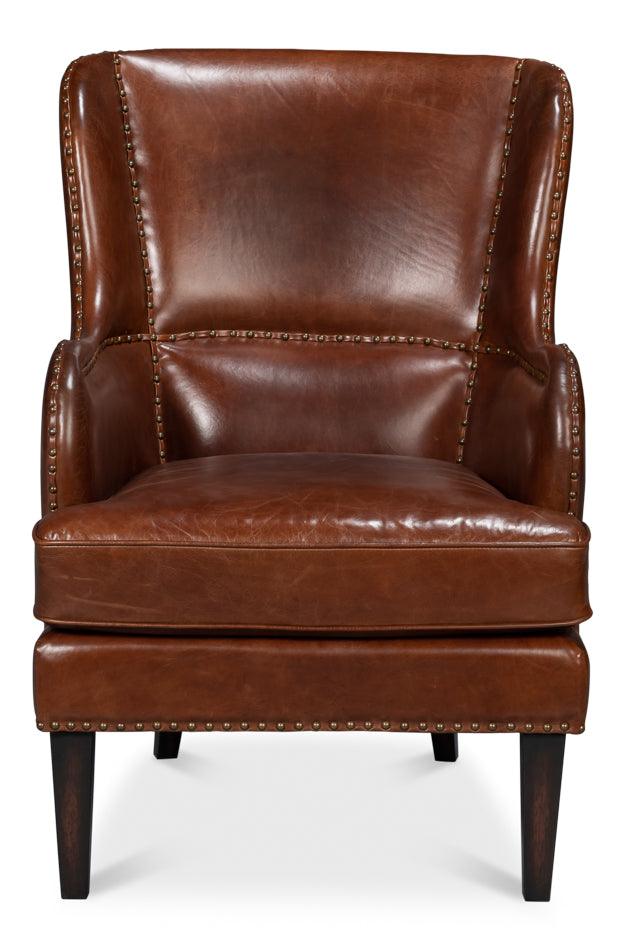 Sarreid Whitney Distilled Leather Chair Brown ACCENT + LOUNGE CHAIRS