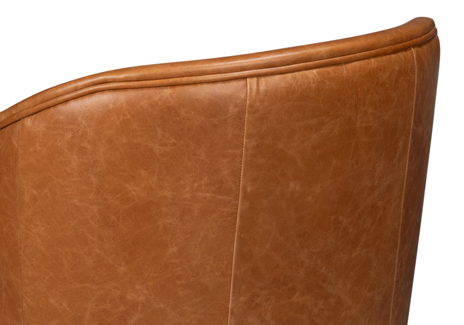 American Home Furniture | Sarreid - Braxton Leather Swivel Chair - Brown