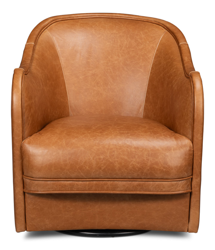 American Home Furniture | Sarreid - Braxton Leather Swivel Chair - Brown