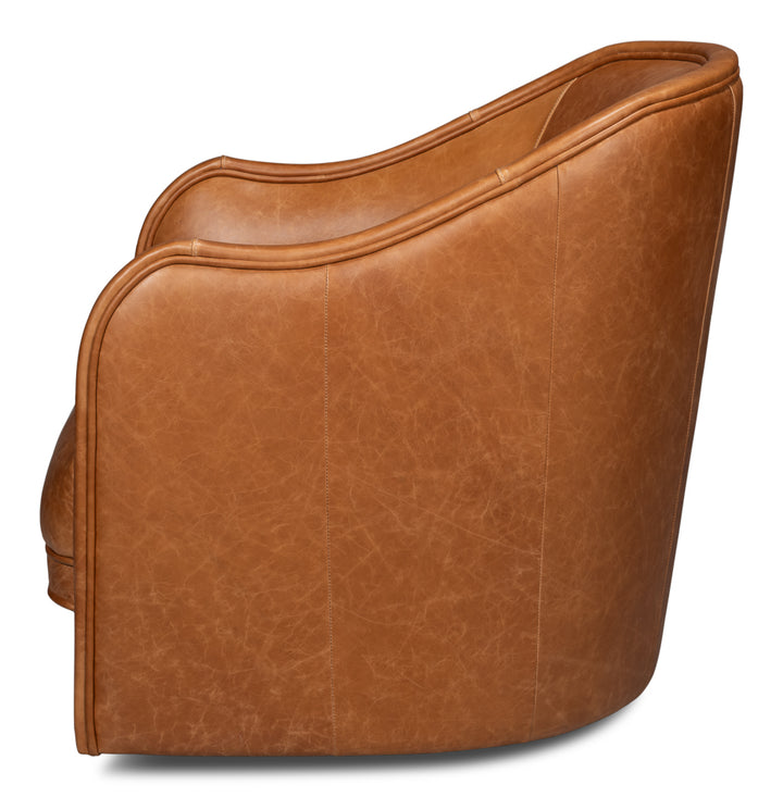 American Home Furniture | Sarreid - Braxton Leather Swivel Chair - Brown