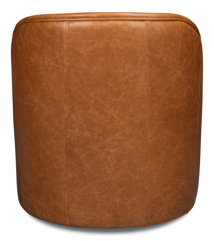 American Home Furniture | Sarreid - Braxton Leather Swivel Chair - Brown