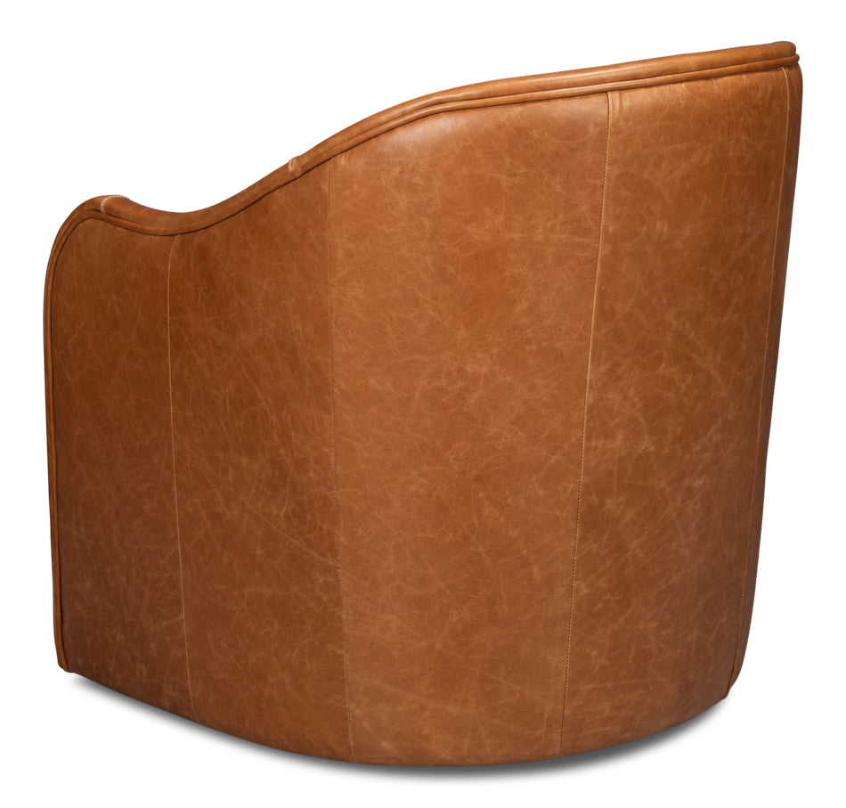 American Home Furniture | Sarreid - Braxton Leather Swivel Chair - Brown