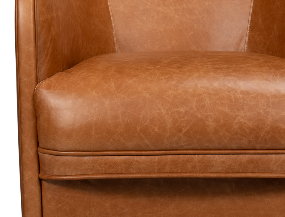 American Home Furniture | Sarreid - Braxton Leather Swivel Chair - Brown