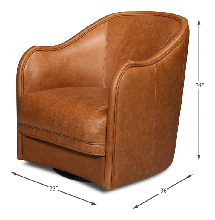 American Home Furniture | Sarreid - Braxton Leather Swivel Chair - Brown