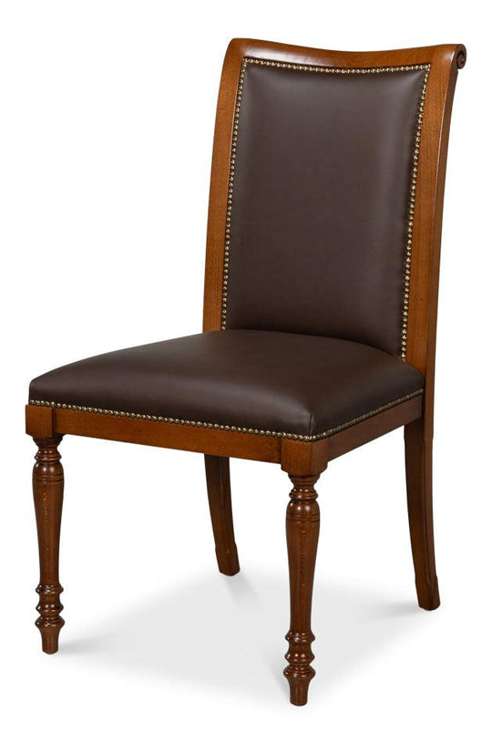 Sarreid Camile Leather Side Chair - Brown - Set of 2 DINING CHAIRS