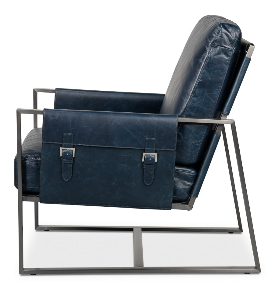 Edmonds Distilled Leather Chair,Blue