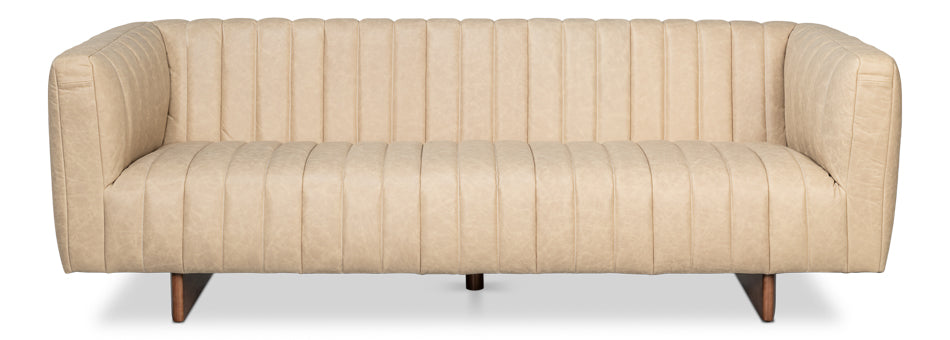 Denys Leather Sofa, Cappuccino White