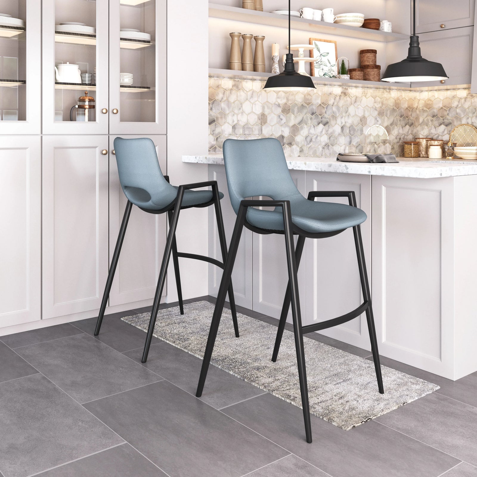 Zuo Desi Barstool (Set of 2) Azure Gray BAR STOOLS + COUNTER STOOLS