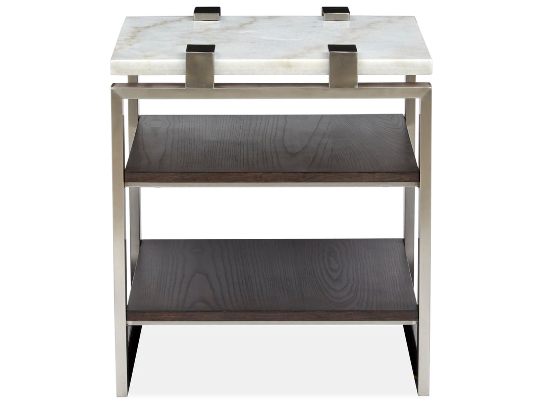 Paradox Pearl White And Roasted Almond And Brushed Platinum Rectangular End Table - T4852-03
