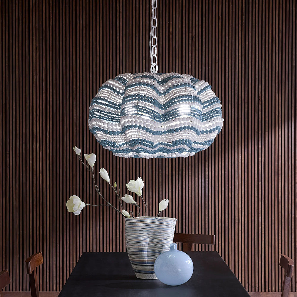 Clamshell Wood Beaded 4-Light Small Chandelier - AmericanHomeFurniture