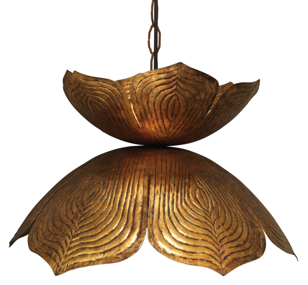 Flowering Lotus 1-Light Iron Pendant, Antique Gold, Large - AmericanHomeFurniture