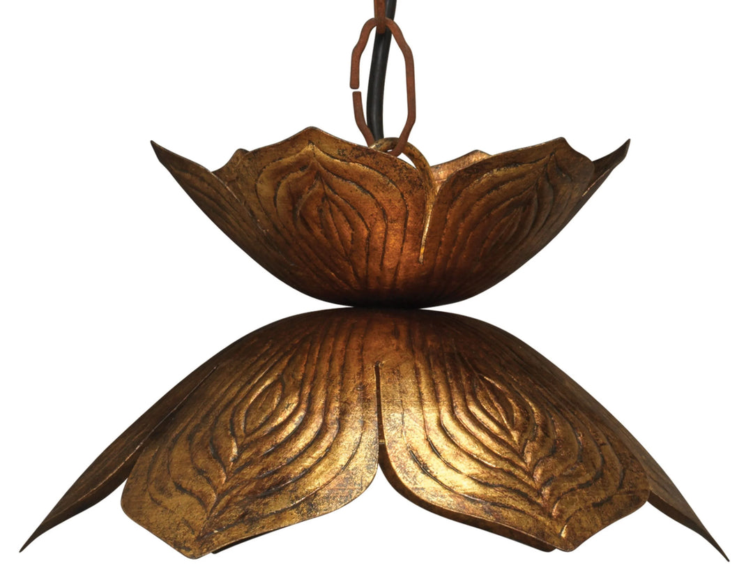 Flowering Lotus Iron Pendant, Antique Gold, Small - AmericanHomeFurniture