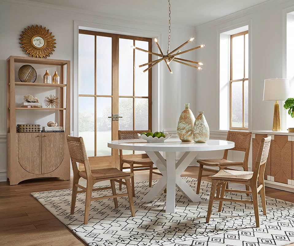 Rattan Wrapped Dining Chair In Matte Cerused Oak - MONROE CO