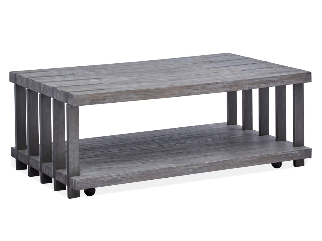 Eldridge Weathered Gravel And Satin Bronze Rectangular Cocktail Table With Casters - T4917-43