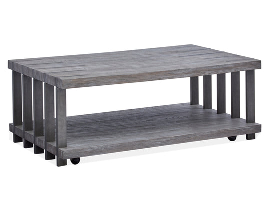 Eldridge Weathered Gravel And Satin Bronze Rectangular Cocktail Table With Casters - T4917-43