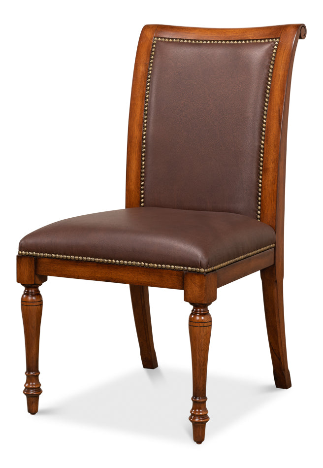 American Home Furniture | Sarreid - Jupe Side Chair Walnut W/Brn Lthr - Set of 2