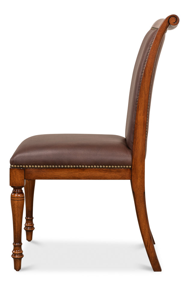 American Home Furniture | Sarreid - Jupe Side Chair Walnut W/Brn Lthr - Set of 2