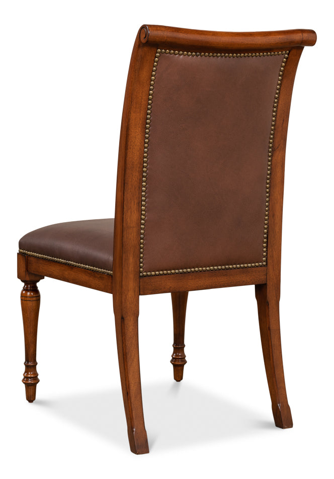 American Home Furniture | Sarreid - Jupe Side Chair Walnut W/Brn Lthr - Set of 2