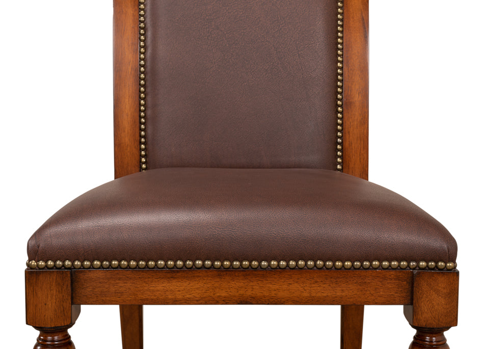 American Home Furniture | Sarreid - Jupe Side Chair Walnut W/Brn Lthr - Set of 2