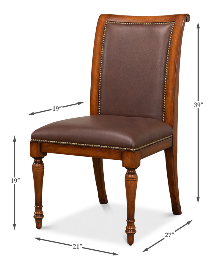 American Home Furniture | Sarreid - Jupe Side Chair Walnut W/Brn Lthr - Set of 2