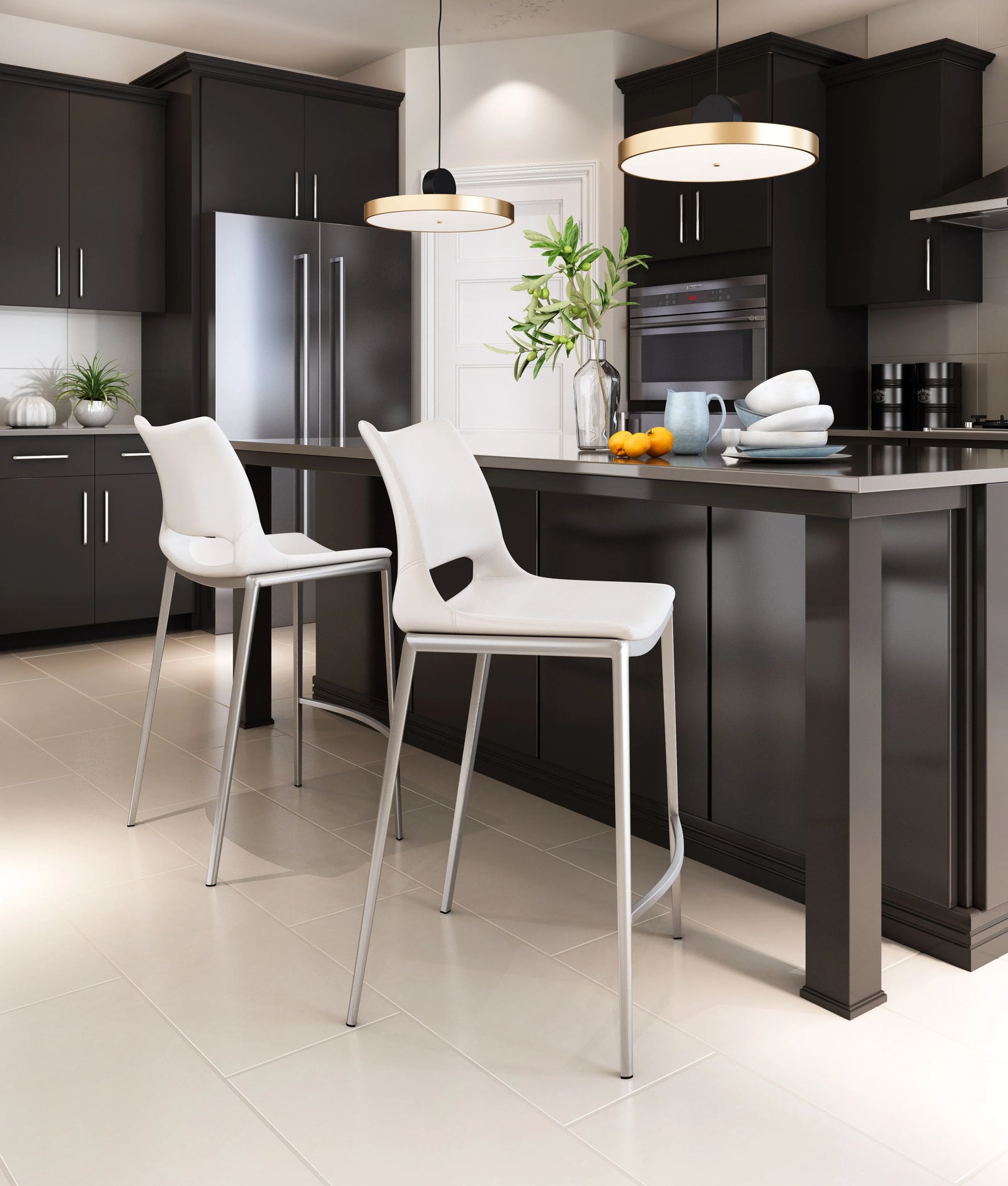 Zuo Ace Counter Stool (Set of 2) White & Silver BAR STOOLS + COUNTER STOOLS