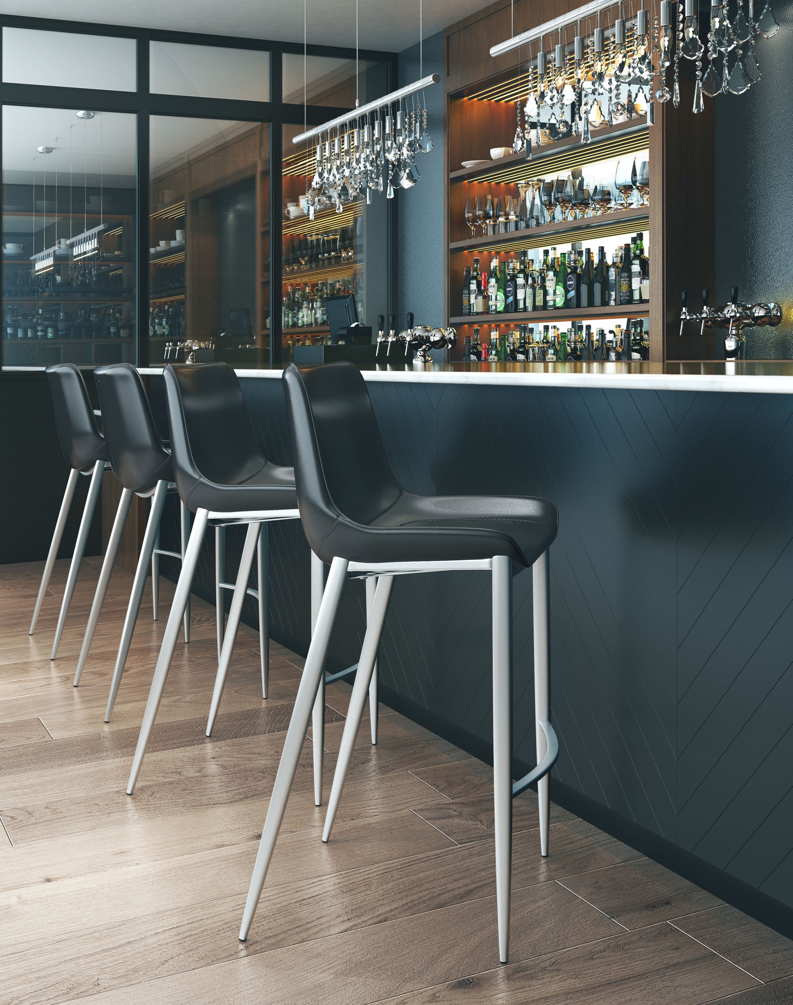 Zuo Magnus Barstool (Set of 2) Black & Silver BAR STOOLS + COUNTER STOOLS