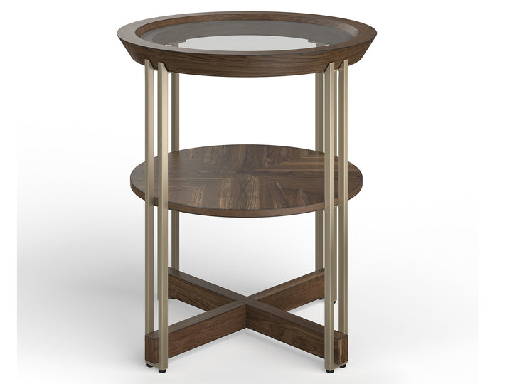 Elora Walnut And Tarnished Silver And Clear Glass Round End Table - T5639-05
