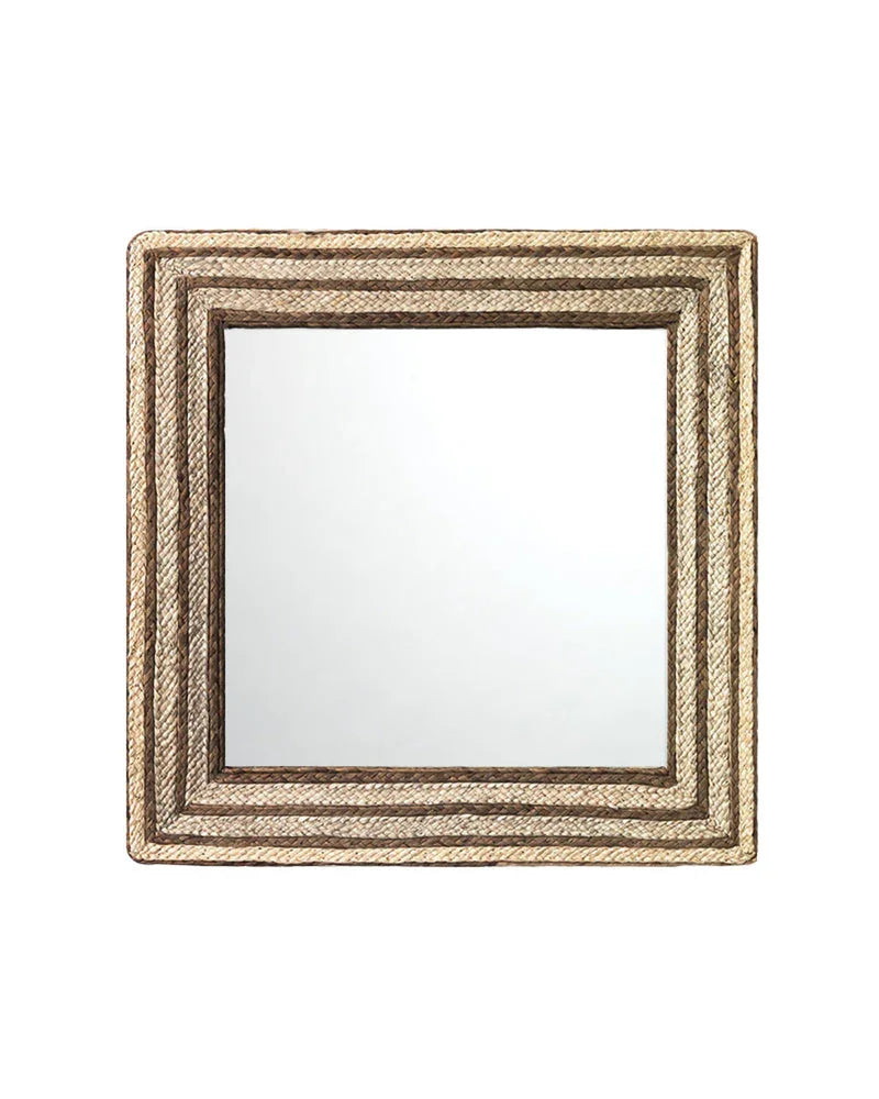 Evergreen Braided Seagrass Square Wall Mirror, Natural - AmericanHomeFurniture