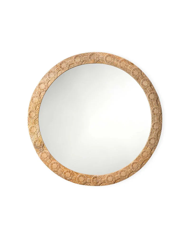 Relief Wood Carved Round Wall Mirror - AmericanHomeFurniture