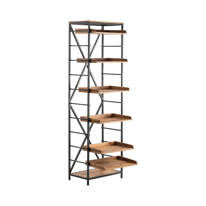 Tall Iron And Wood Bookshelf With Seven Shelves - AmericanHomeFurniture
