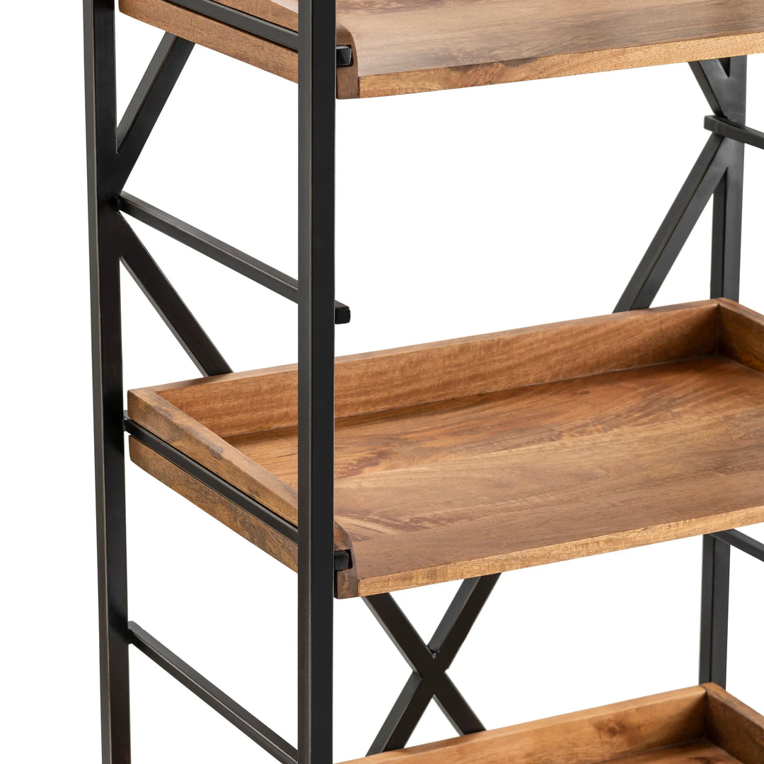 Tall Iron And Wood Bookshelf With Seven Shelves - AmericanHomeFurniture