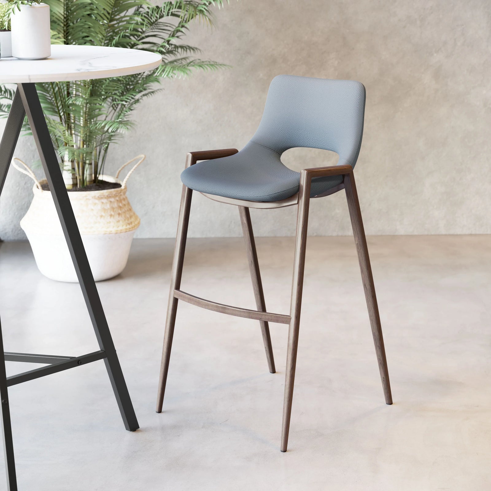 Zuo Desi Barstool (Set of 2) Azure Gray & Walnut BAR STOOLS + COUNTER STOOLS