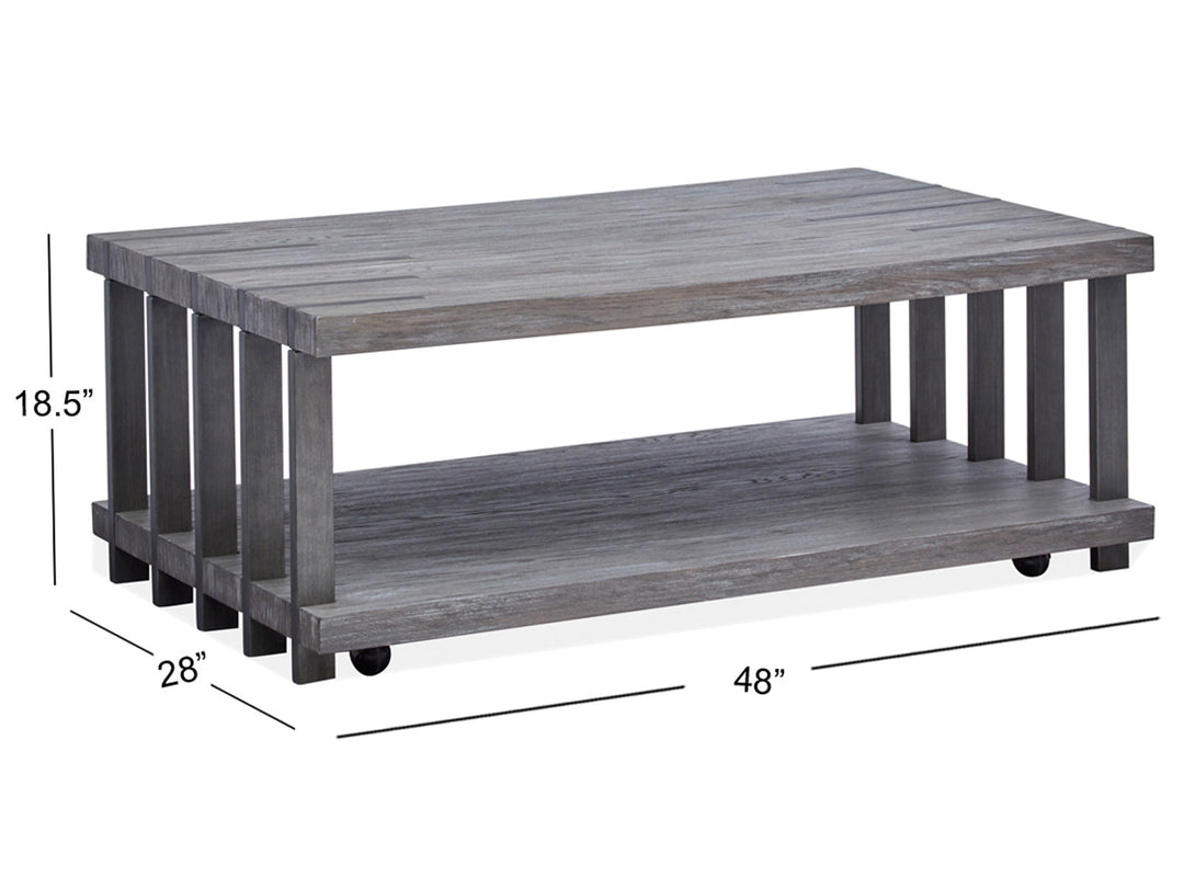 Eldridge Weathered Gravel And Satin Bronze Rectangular Cocktail Table With Casters - T4917-43