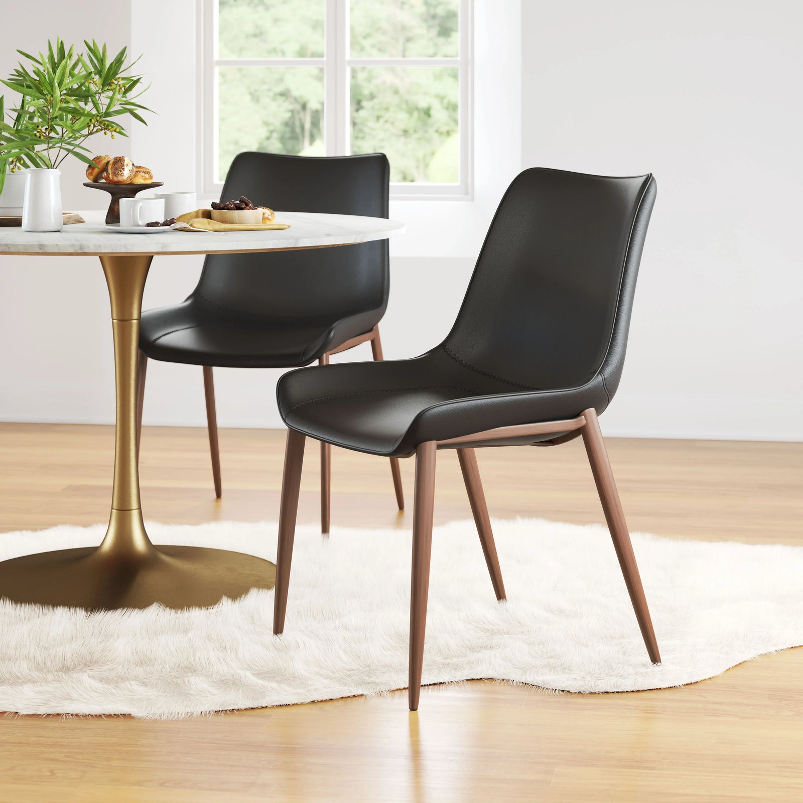 Zuo Magnus Dining Chair (Set of 2) Black & Walnut DINING CHAIRS