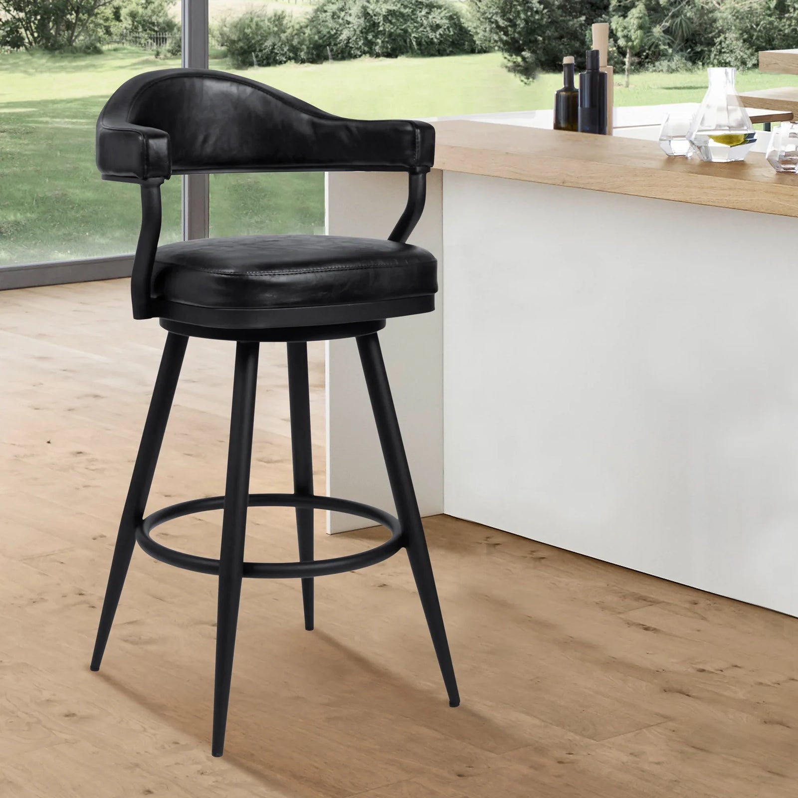 Vintage Black Faux Leather-Black Powder Coated Finish