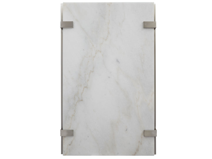 Paradox Pearl White And Roasted Almond And Brushed Platinum Rectangular Cocktail Table - T4852-43