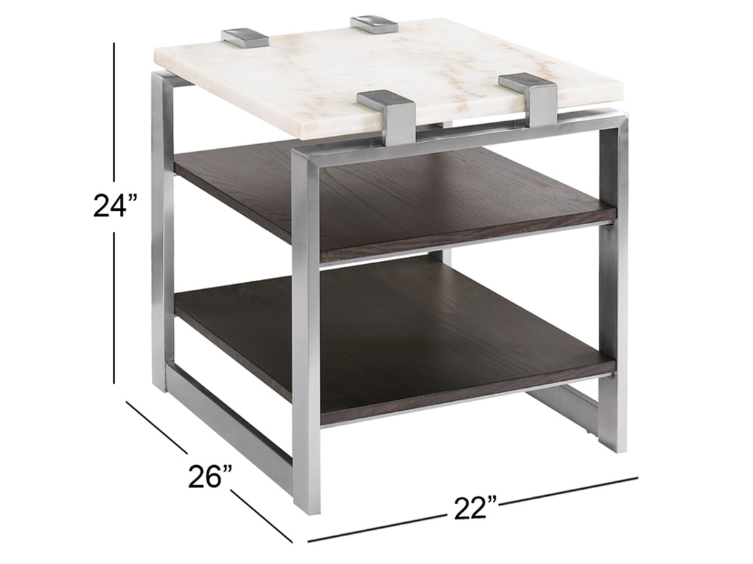 Paradox Pearl White And Roasted Almond And Brushed Platinum Rectangular End Table - T4852-03