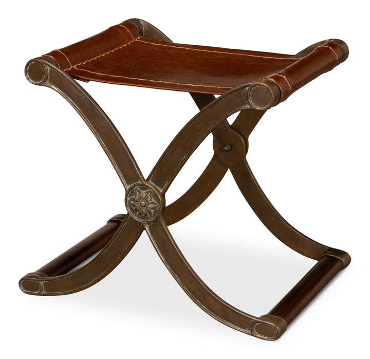 American Home Furniture | Sarreid - Campaign Leather Folding Stool