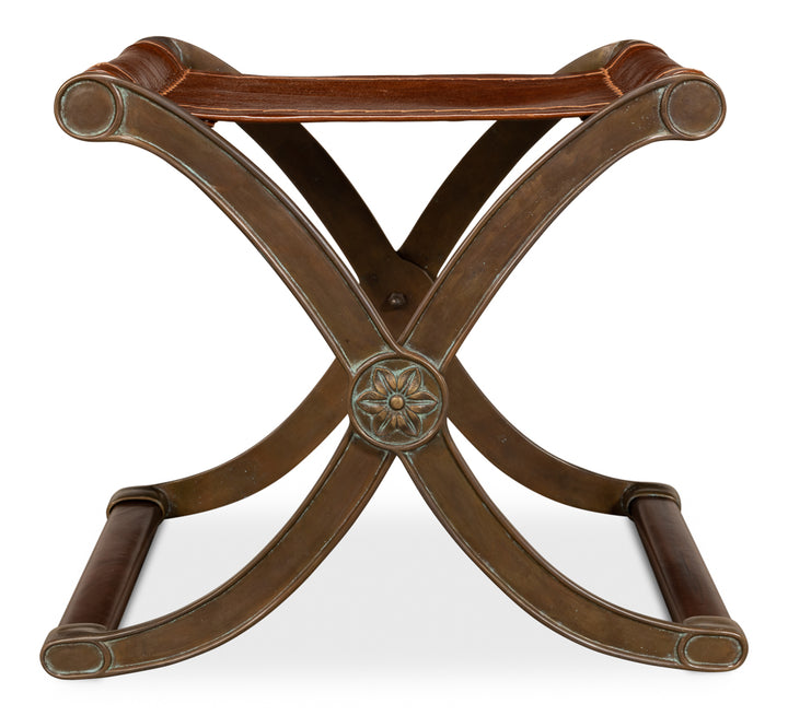 American Home Furniture | Sarreid - Campaign Leather Folding Stool