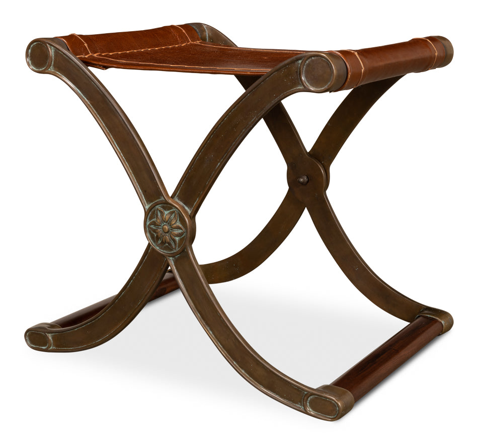 American Home Furniture | Sarreid - Campaign Leather Folding Stool