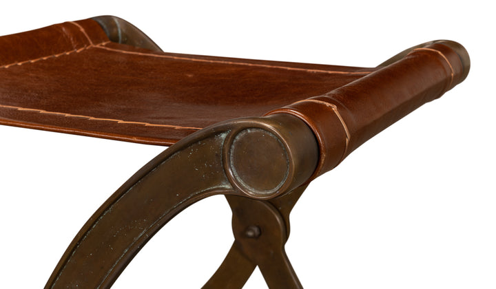 American Home Furniture | Sarreid - Campaign Leather Folding Stool