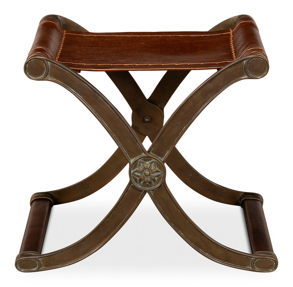 American Home Furniture | Sarreid - Campaign Leather Folding Stool