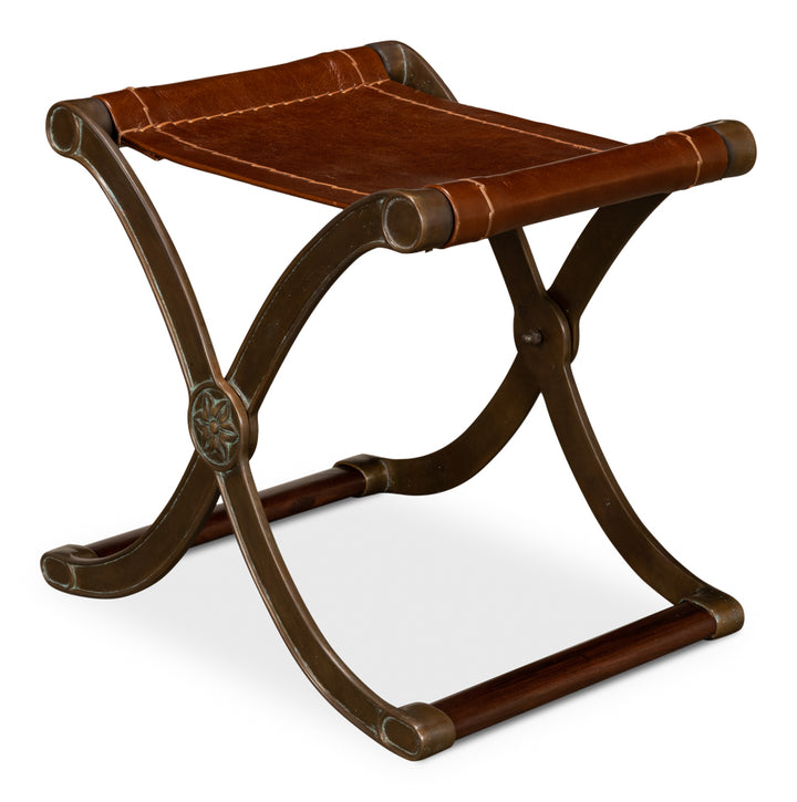 American Home Furniture | Sarreid - Campaign Leather Folding Stool