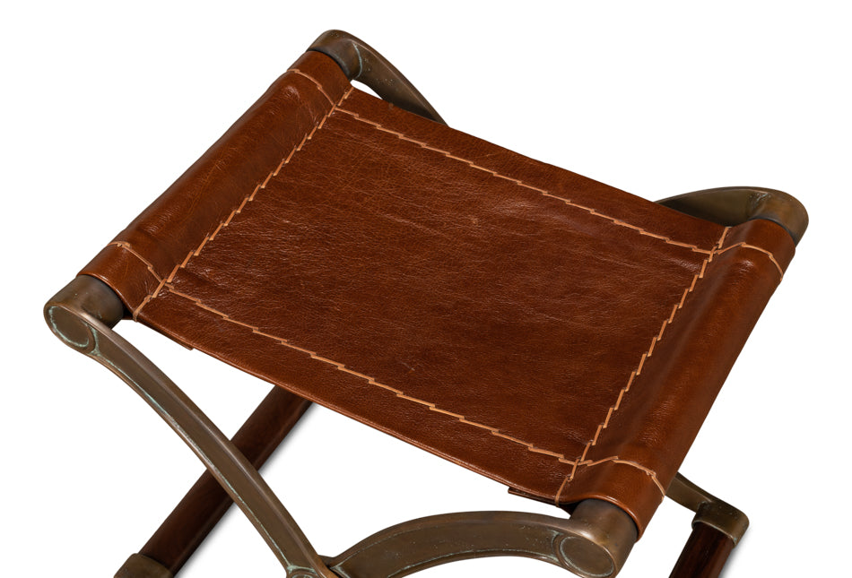 American Home Furniture | Sarreid - Campaign Leather Folding Stool